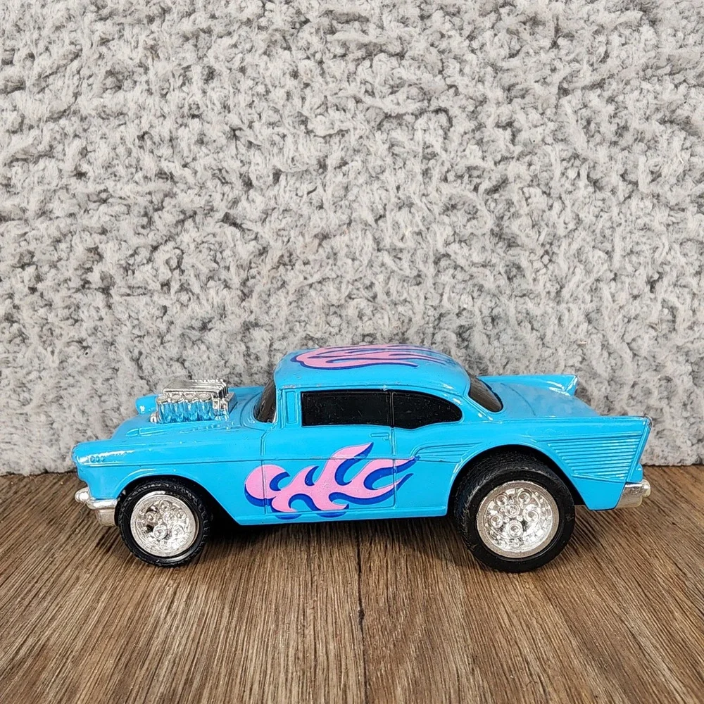 Vintage 1988 Mattel 1957 Chevy Bel Air Blue Pink Flames Hot Rod Toy Car